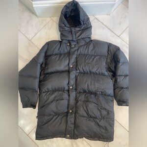 Vintage First Down Men’s large black hooded puffer jacket coat 80% down feather